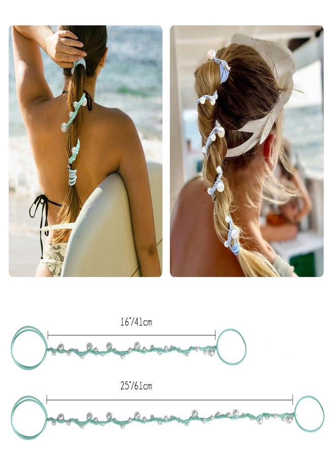 DAOSUN Cute Pearl Hair Ties for Women Hand Braided Sport Ponytail Holders Long Pony Tail Wrap for Workouts, Daily Use, Beach,Swim,Surf,Diving Tangle Free Hair Accessories -25" 3 Packs,Navy Blue/Pink/Green - Image 3